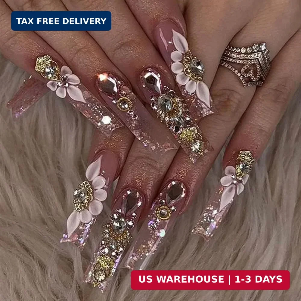 50pcs 3D Gold Nail Charms for Acrylic Nails Mix Styles Rhinestones for Nails Met