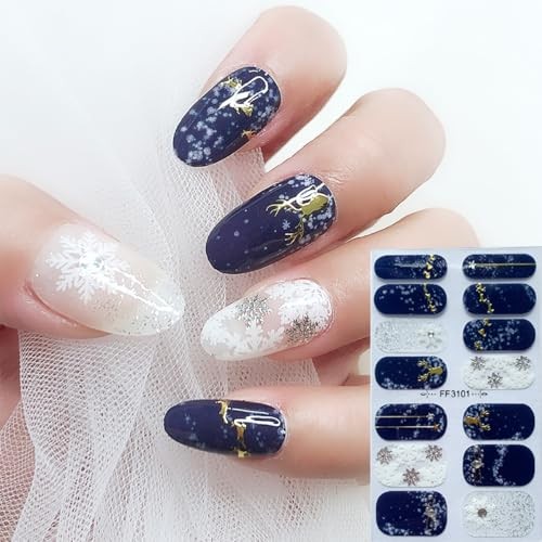 4 Sheets Christmas Nail Wraps Stickers 5D Charms White Snowflake Gel Nail