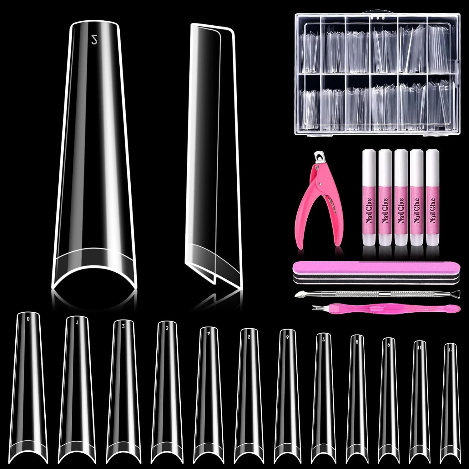 MORGLES 500Pcs Clear Acrylic Nail Tips, French Nail Art Kit w/ Clipper, Files