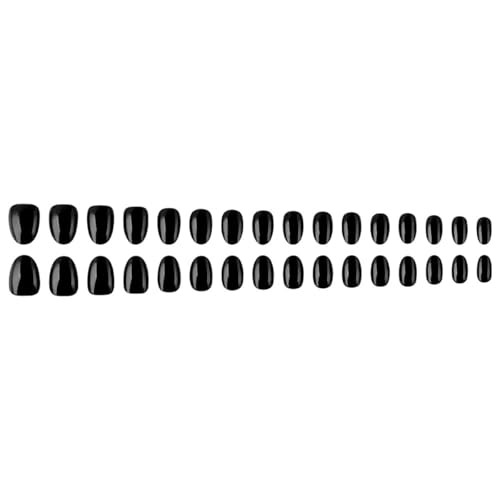 Black Press on Nails Oval Fake Nails – Solid Color – Short Style – 36