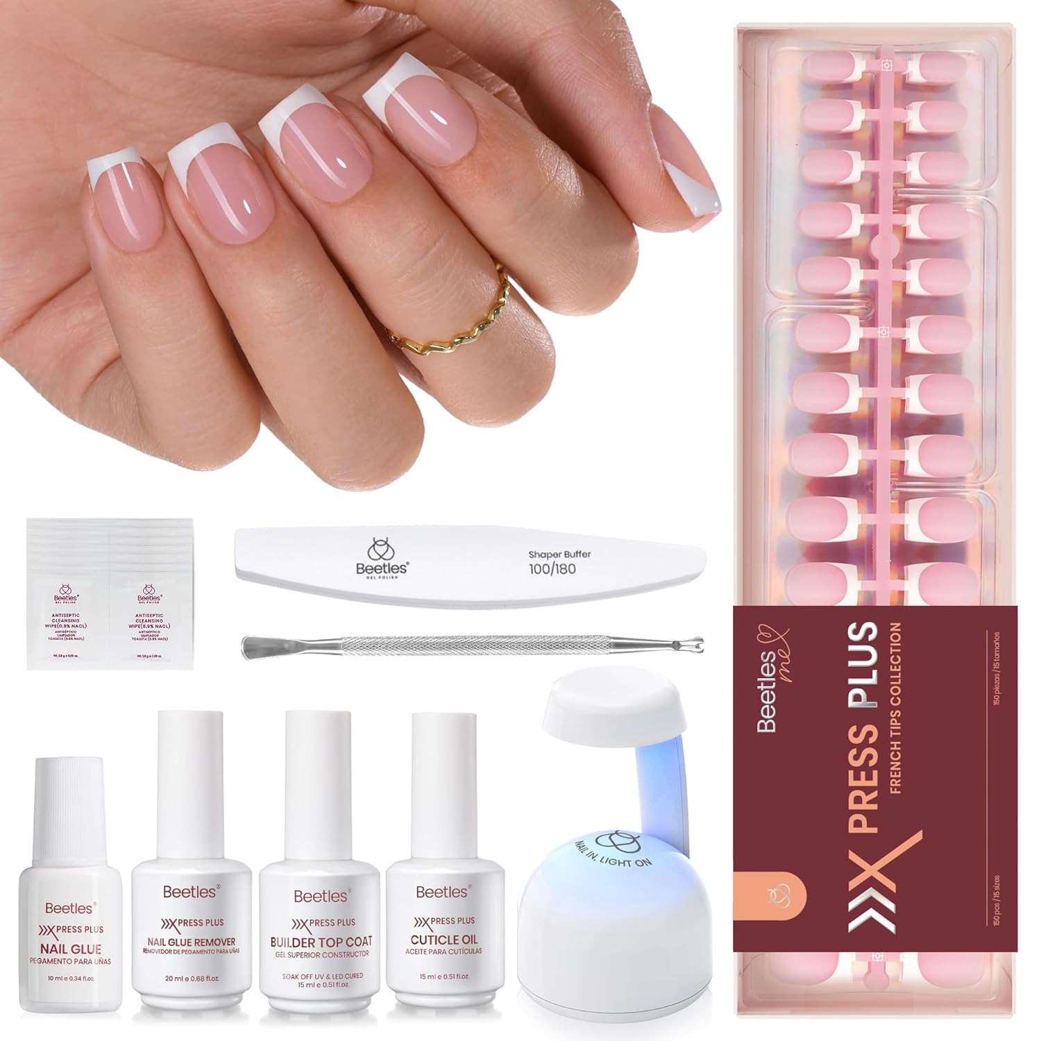 X Press plus Gel Nails Kit – Pearl French | Pink Short Square French Tip Press o