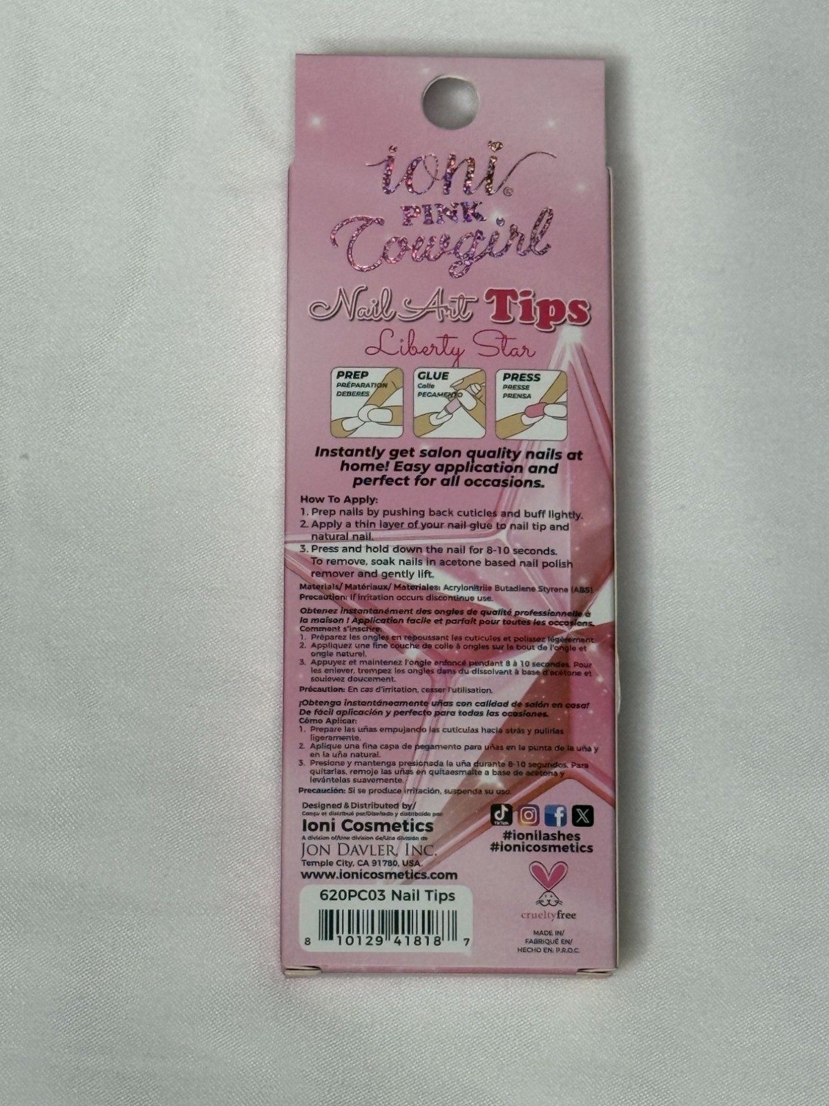 Ioni Pink Cowgirl Nail Art Tips Liberty Star Press On Nails Almond Short 12 Pc