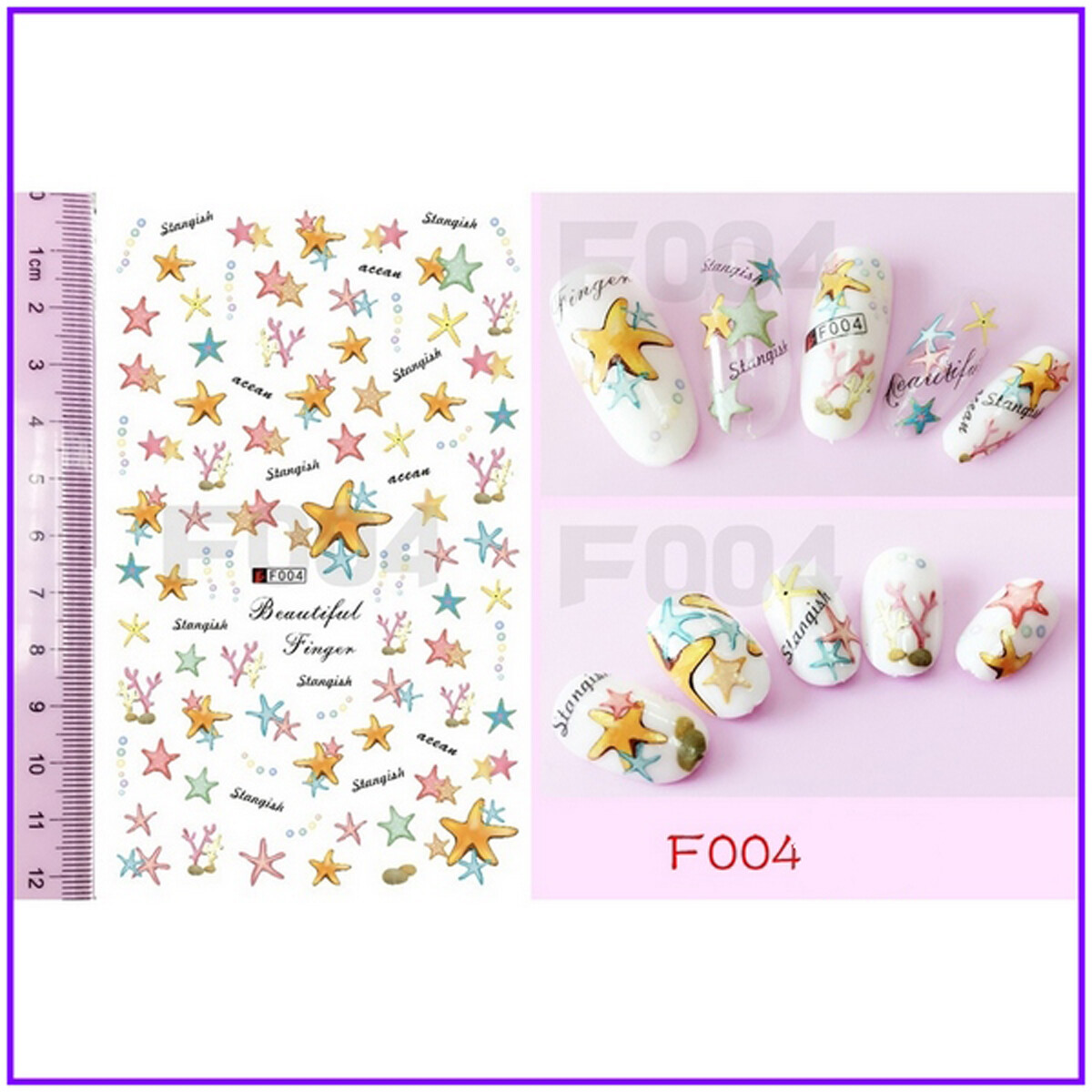 Nail Art 3D Decal Stickers orange pink blue starfish pink corals F004