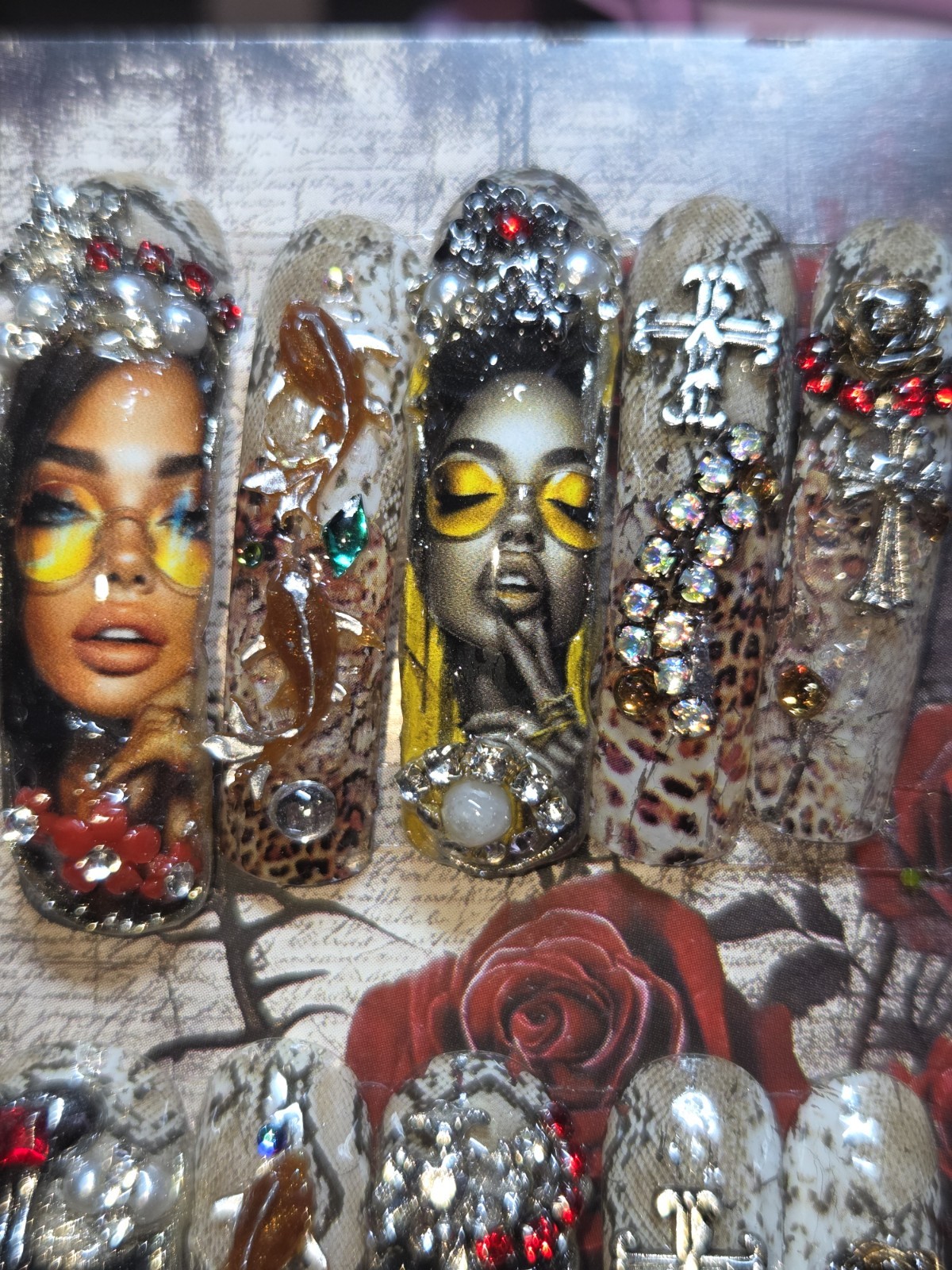 Press On Nails Handmade Large Xl Curvenails Snake skin african queen large charm