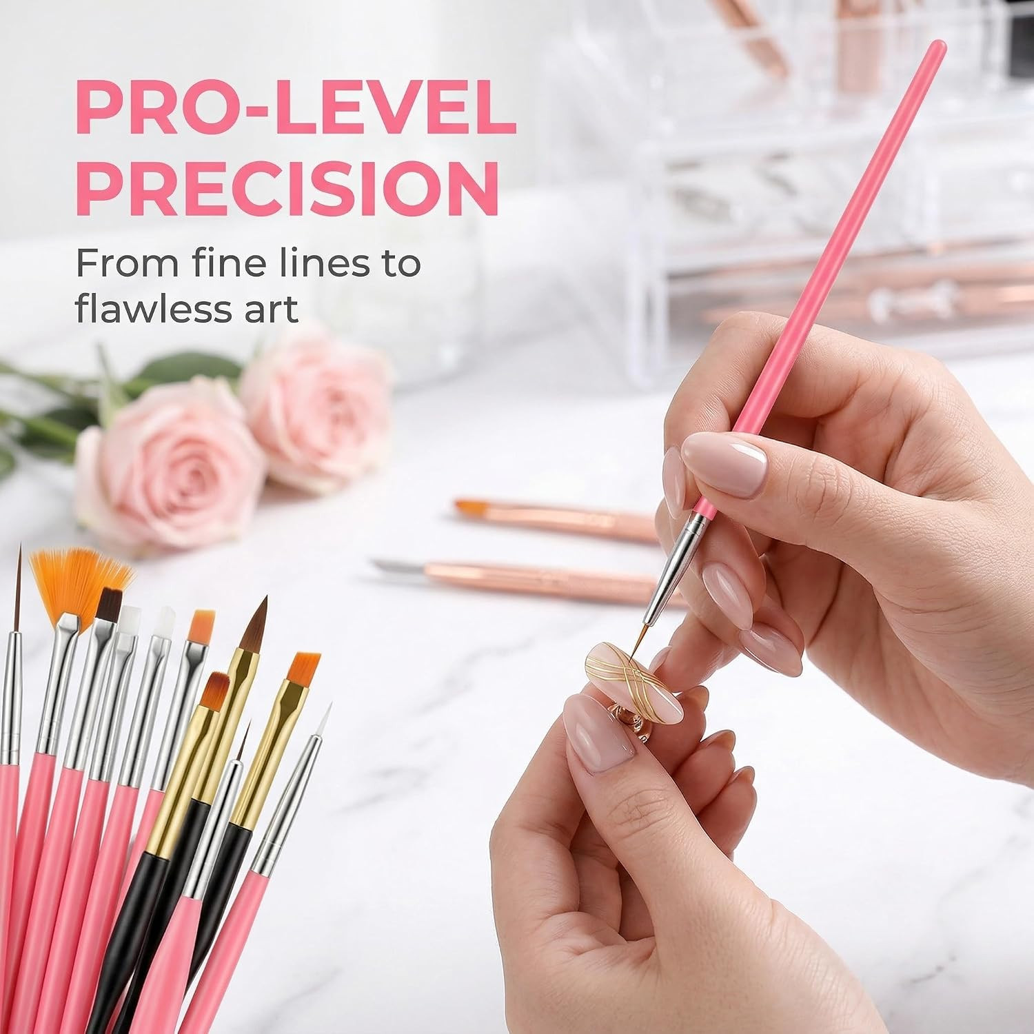25Pcs Nail Art Tools Set,Nail Art Brushes,Resin Palette and Stand | 2-Way Acryli