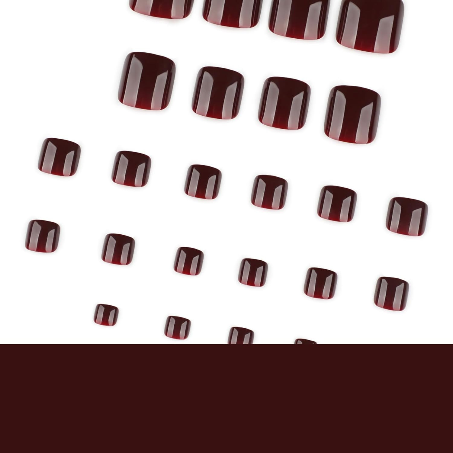 Glossy Dark Red Press-On Toenails – Short Square Full Cover, 24 Pcs