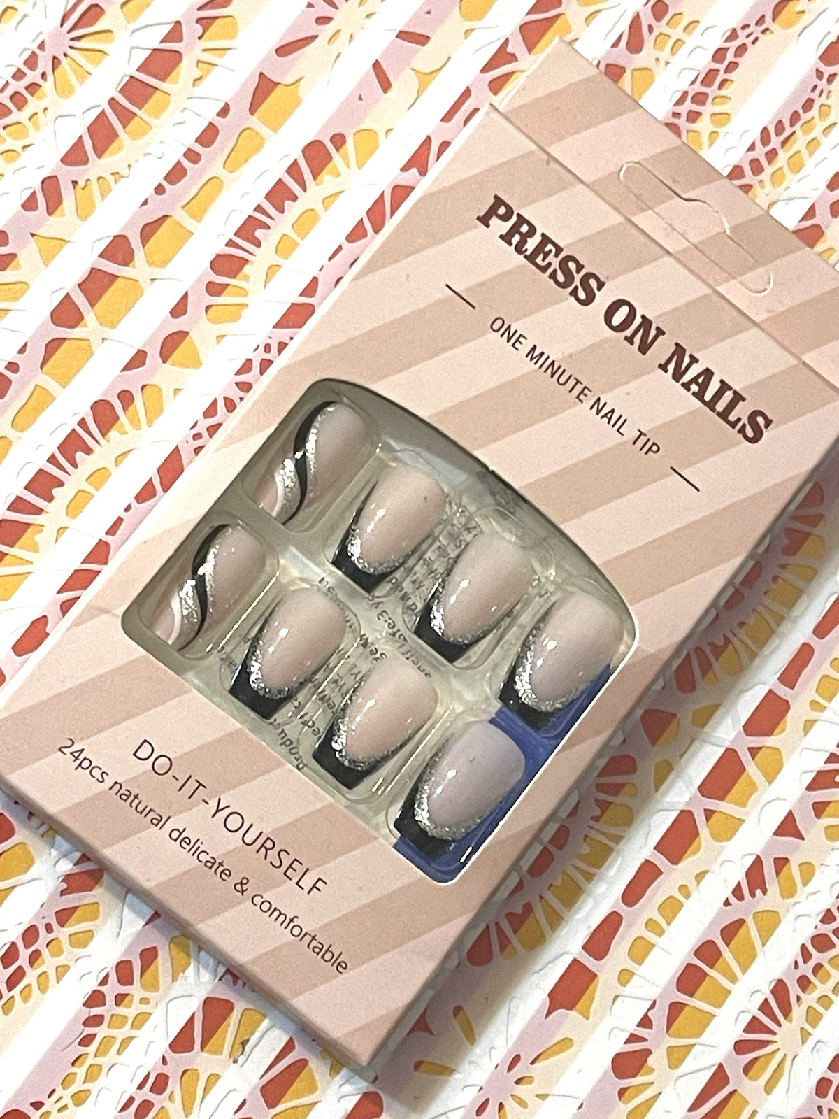 Press On Nails One Minute Nail Tip NUDE with BLACK FRENCH TIP Short Fake Nails