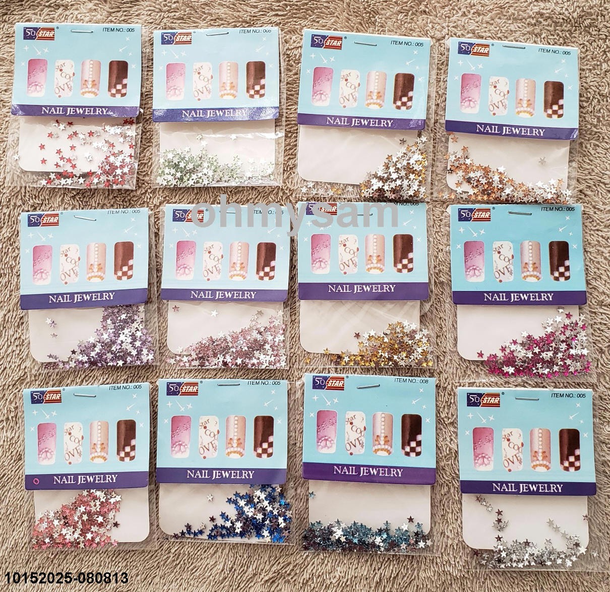 CLOSEOUT 12 NEW PACK MULTI COLOR NAIL ART MANI / PEDI ‘STONE’ MIX COLOR &DESIGN
