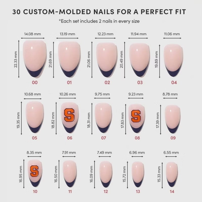 Syracuse Orange Press-On Nails: Almond Shape, Gloss Finish, 30 Pieces