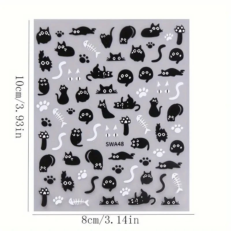 Nail Art Stickers Decals Cute Black Cat Designs Kitty Paws 🐾 Sheet You Choose