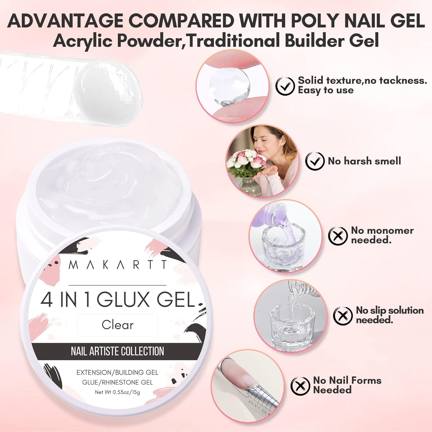 Clear Solid Builder Nail Gel for 3D Art & Extensions – 15ml Non-Sticky Formula