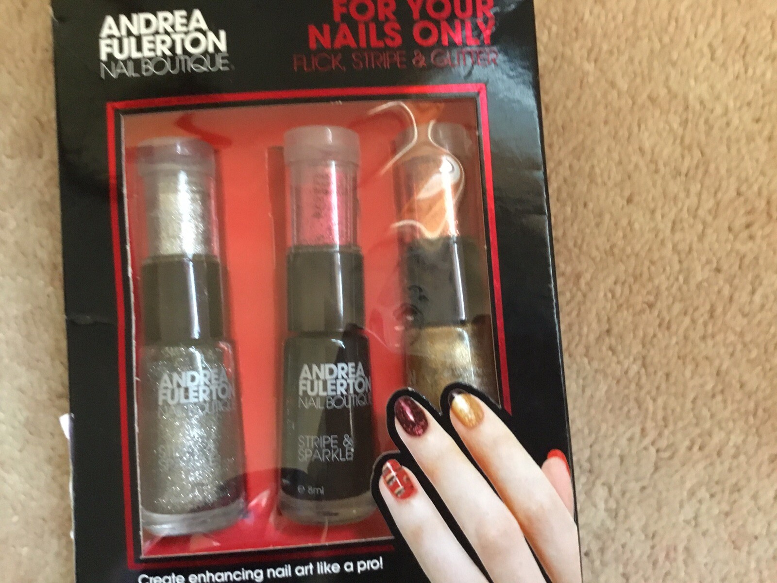 Andrea Fullerton Nail Boutique Nail Art Kit, Flick, Stripe & Glitter – 3 Colours