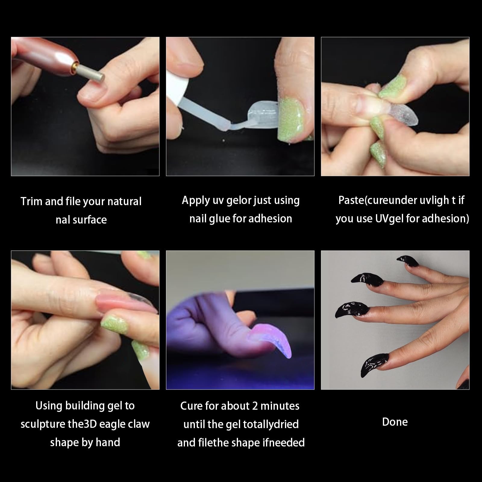 Halloween Nail Tips Curved Stiletto, Clear Gel x Extension kit Full Cover to …