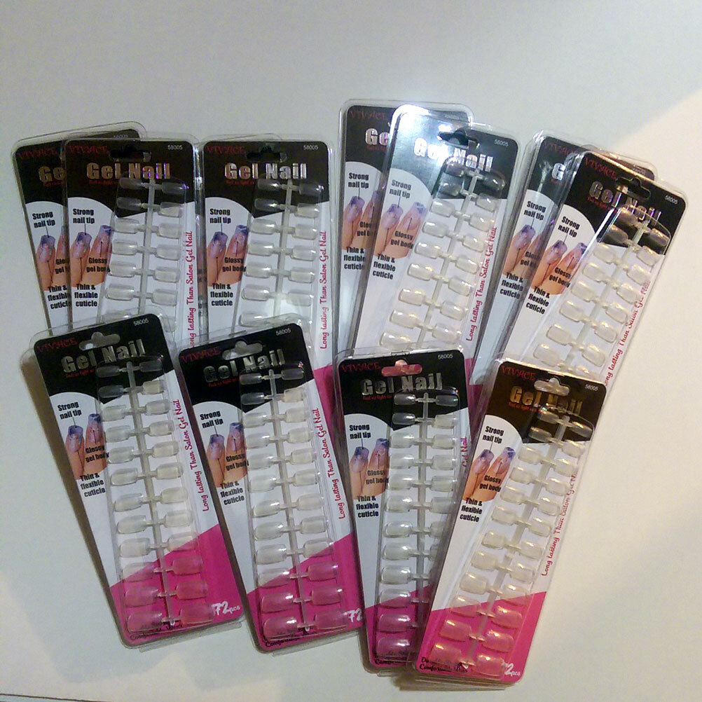 864 pcs Vivace Gel Nails Clear False Fake Full Nail Tip LOT OF 12 PACK NEW