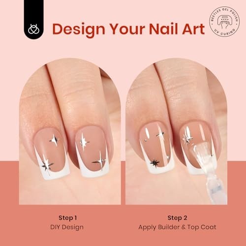 Beetles X Press Gel Nail Kit Short Square French Tip Press On Nails DIY