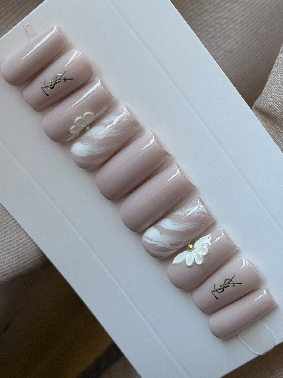 💜💎 CUSTOM Press On Nails PURPLE GREY FLOWER BLING 10p SET W Kit M