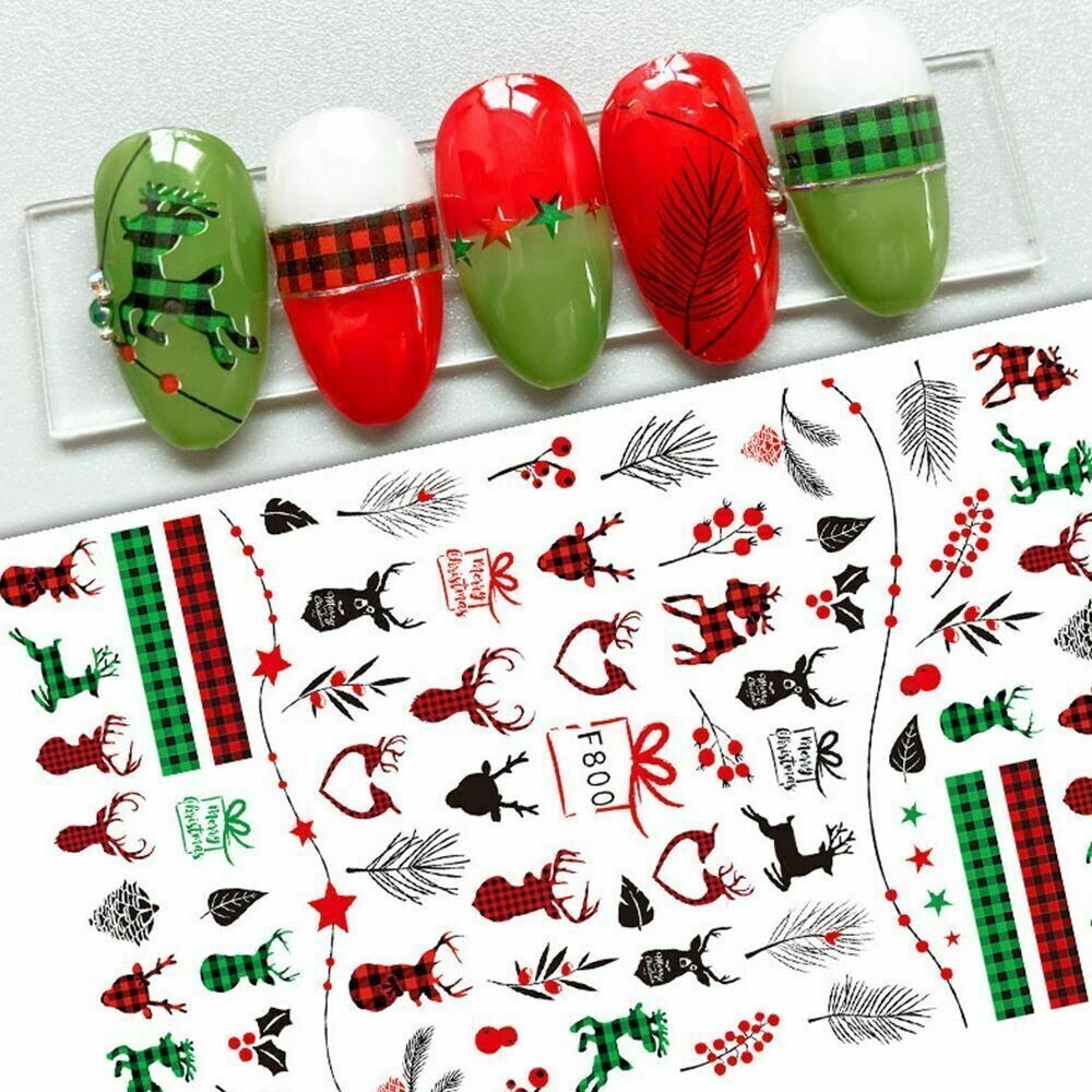 Nail Art Sticker Decal Christmas Mistletoe Reindeer Berries Holly Fern F800 NH13