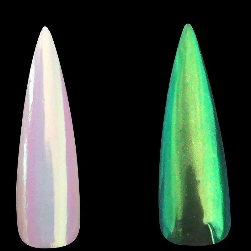 Aurora Unicorn Nail Chrome Powder Green White Mirror Rainbow Holographic BJ-13
