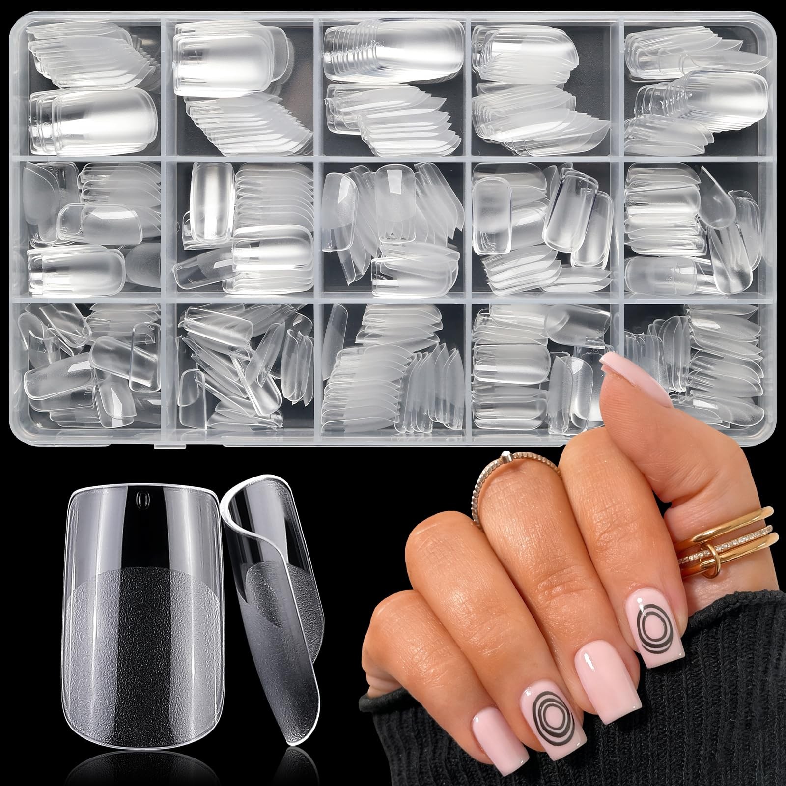 Lifextol 300pc Square Nail Tips Short Fake Nails for Press on Nails Clear Acr…