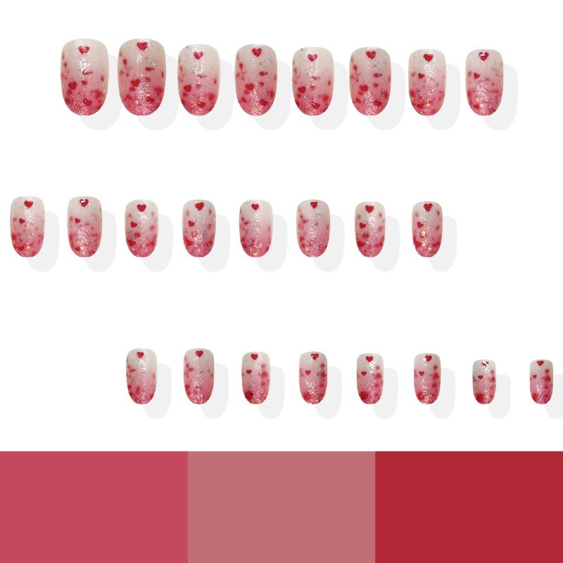48 Pieces of Purple Pink Glitter Glitter Gradient Red Heart-shaped Fake Nail Art