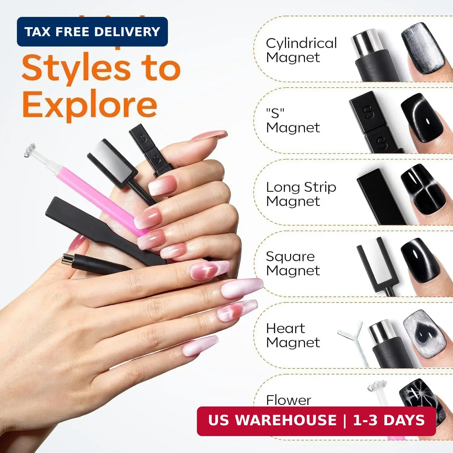 modelones Cat Eye Magnet Set, 15PCS Multi-Shape Nail Magnet for Cateye Gel Polis