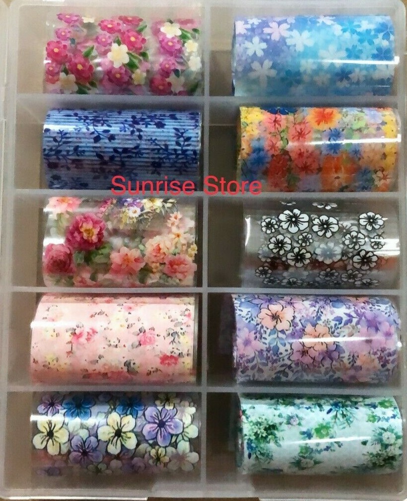 10 pcs Nail Art Transfer Foil Sticker Flower Butterfly Floral Decals Nail Foil