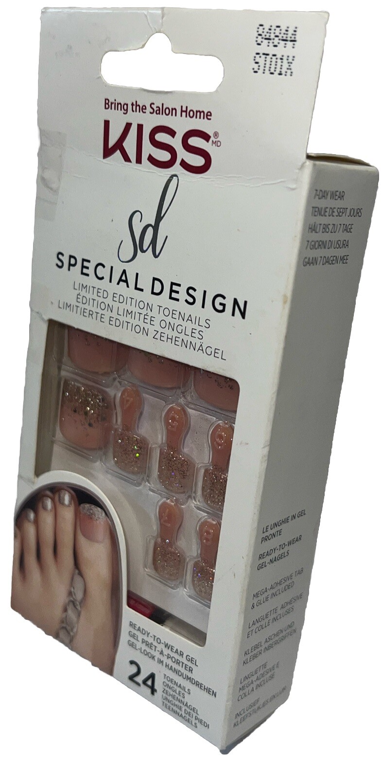 KISS SPECIAL DESIGN Toe Nails #84844 Hot PinkSparkles New See Description & Pics