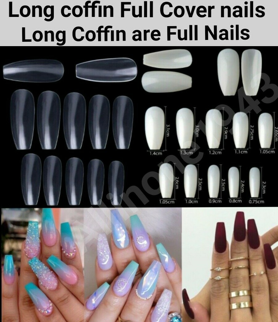 100/600/1200 Pcs Long Coffin Full Cover False Nail Tips Press on Nails – Jargod