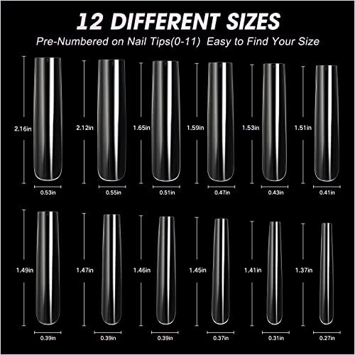 Extra Long Square Full Cover Nail Tips 240PCS XXXL Clear Full Cover Fake