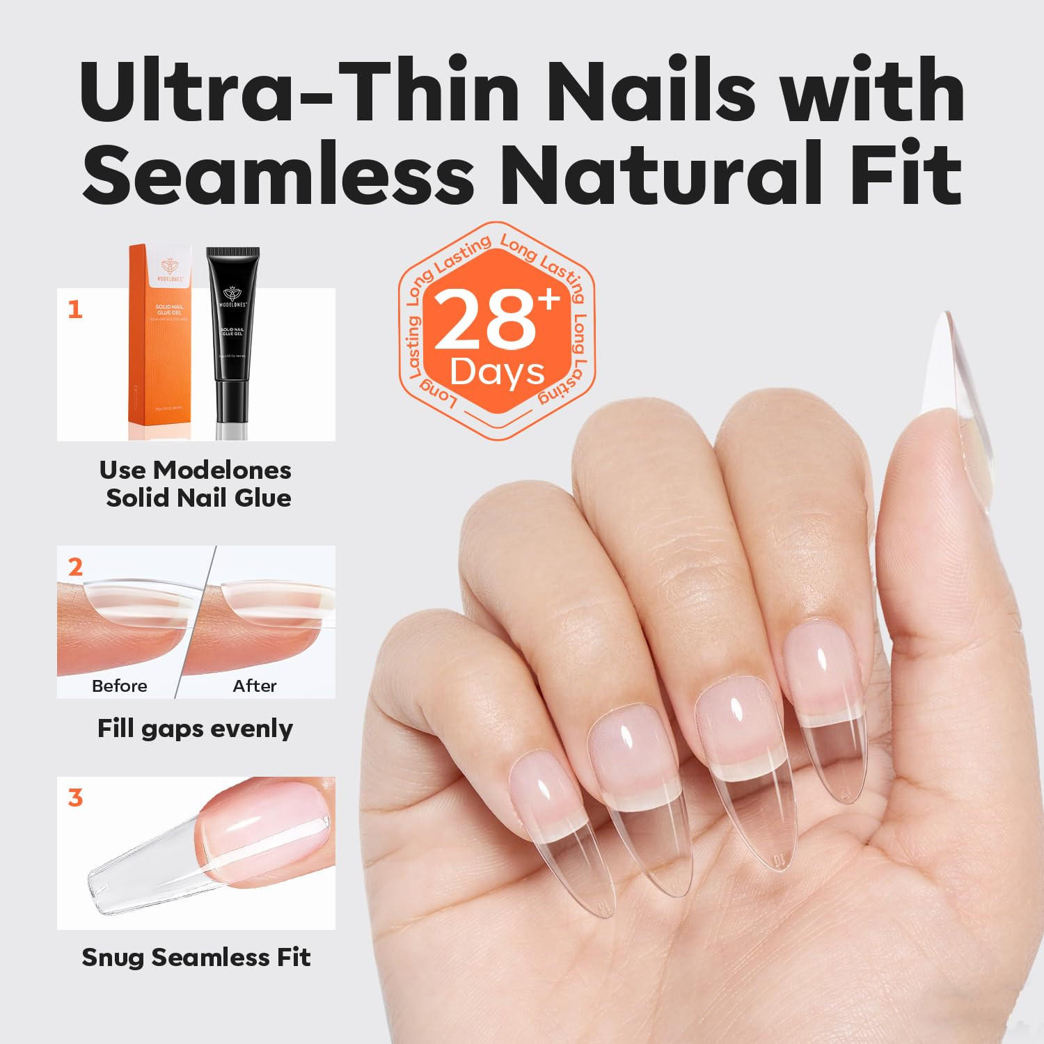 Pro Luxe Instant Nail Apex Tips 15 Sizes, Medium Almond Extension Gel Tips Pre-B