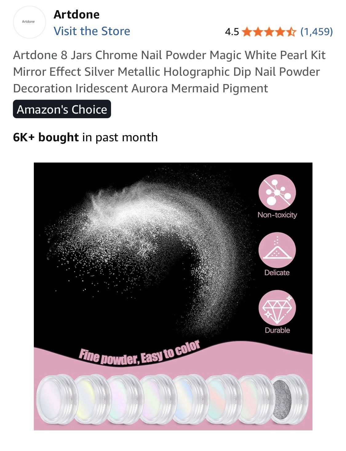 Artdone 8 Jars Chrome Nail Powder Magic White Pearl Kit