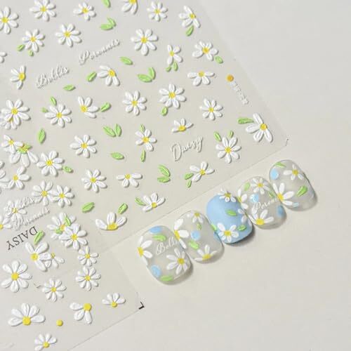 White Daisy Nail Art Stickers Flower Nail Stickers 5D Embossed Flower style2