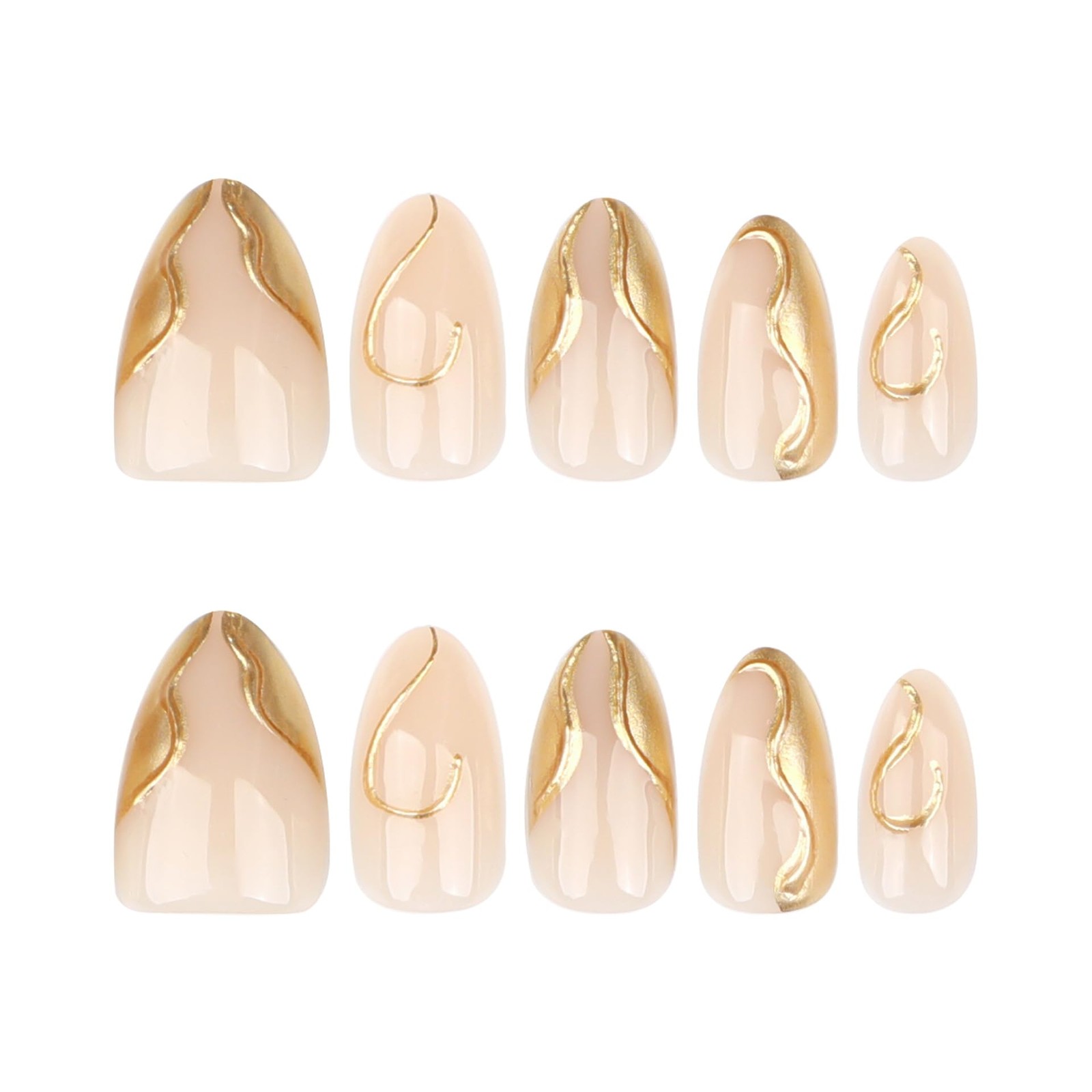 KAICCOSO Gold French Tip Almond Acrylic Press-On False Nails, 24 Pcs (12 Size…