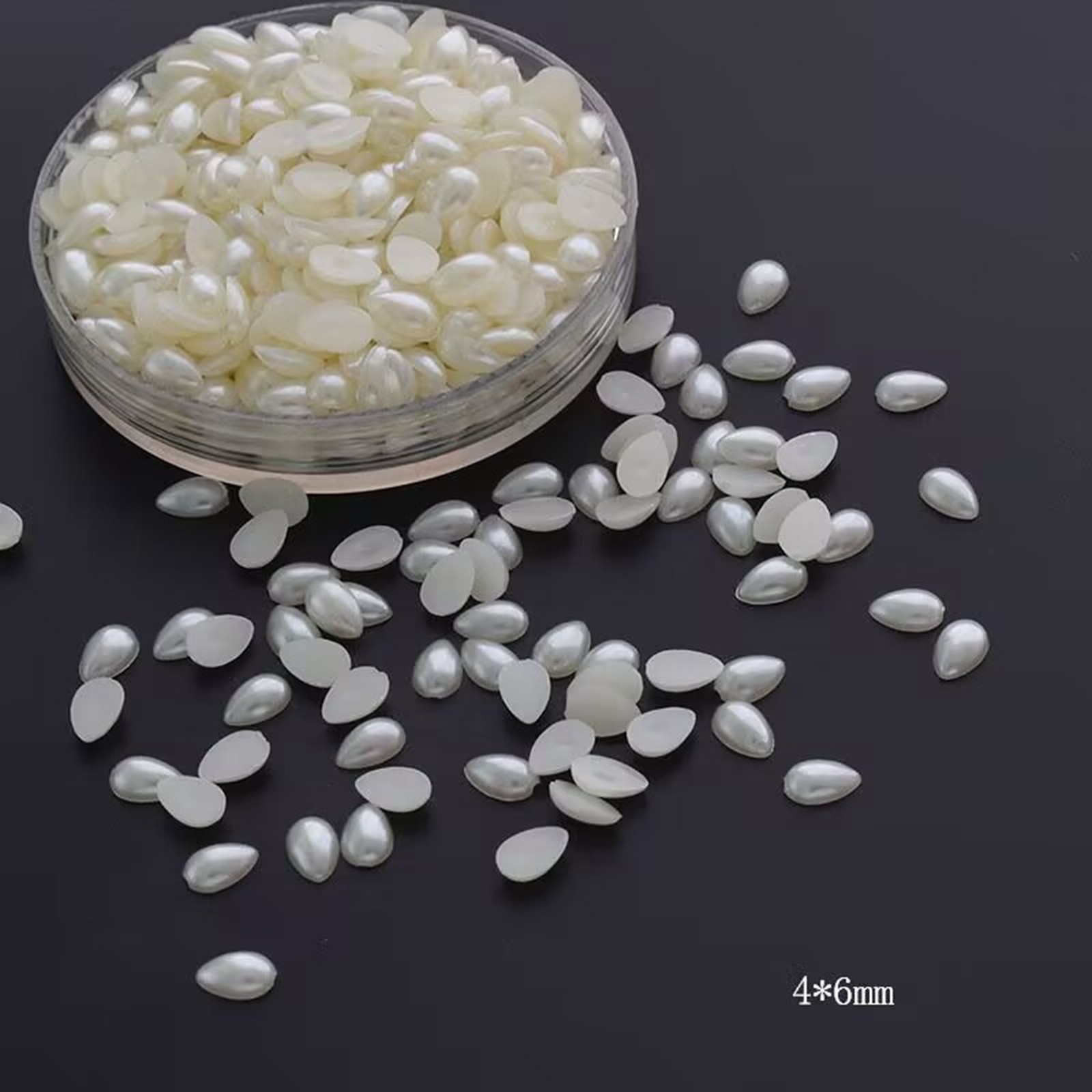 1000 Ivory Tear Drop Half Pearl Bead Flat Back Gem 4X6mm Scrapbook Flatback Bead