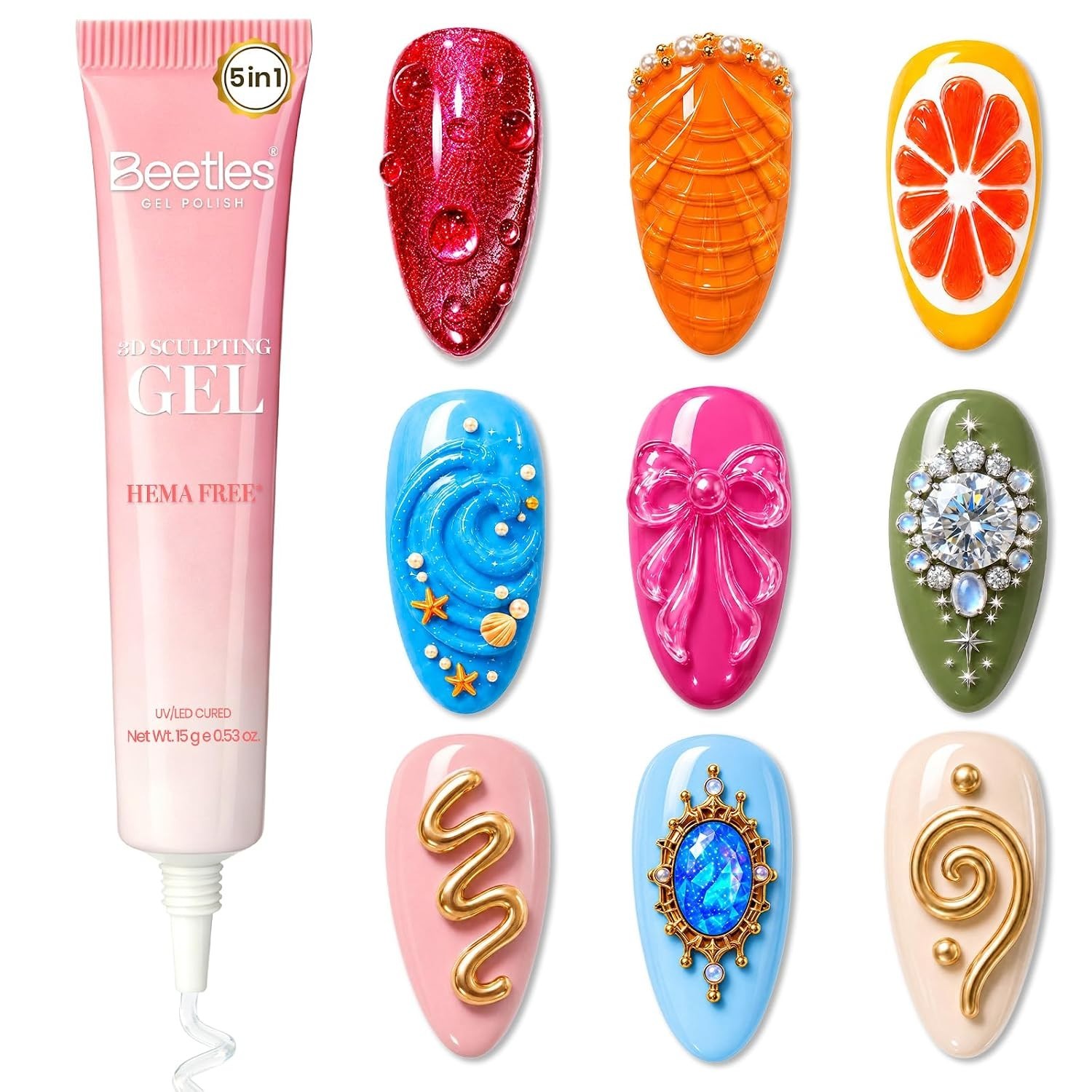 Beetles 15g HEMA-Free 3D Nail Gel for Stunning Nail Art with Rhinestones