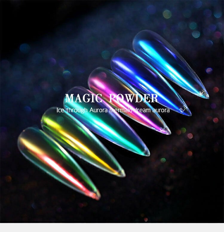6 Boxes Nail Powder Iridescent Rainbow Glitter Pigment Powder Dust Nail Art Tips