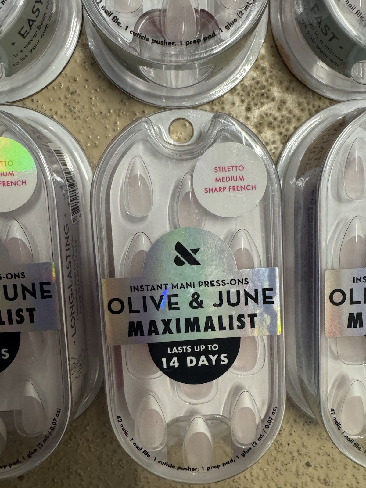 6x Olive & June + Bubble Instant Mani Maximalist Stiletto Med Sharp French 42ct