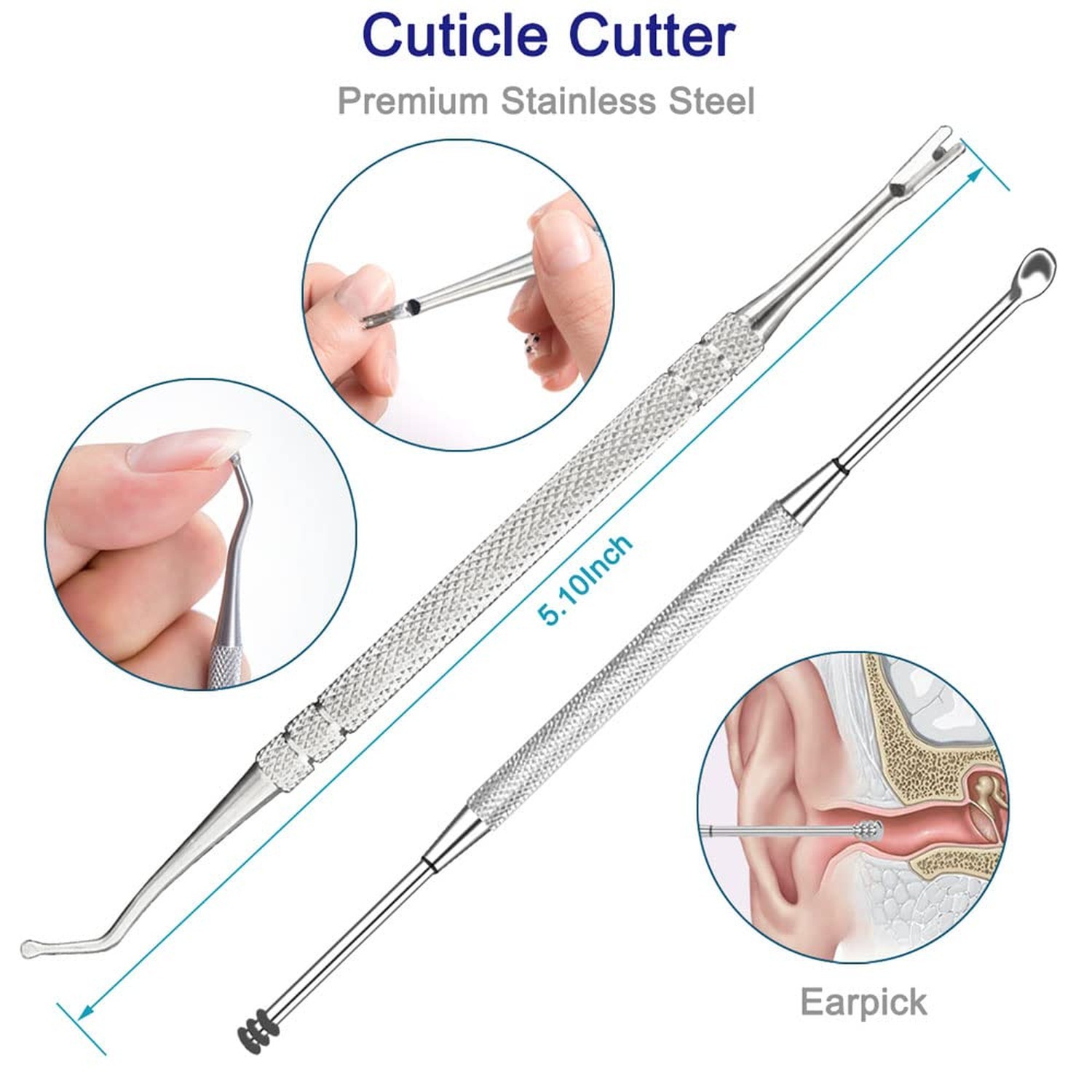 7PCS Professional Cuticle Nippers with Cuticle Pusher Set, Stainless Steel Cu…