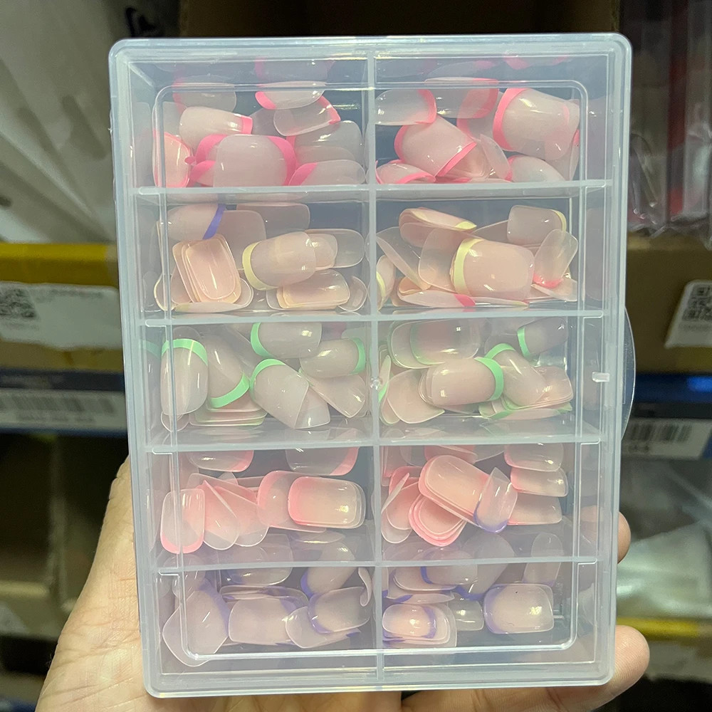 240/120Pcs Colorful French Press On Nails Short Square Full Cover Fake Nail Tips