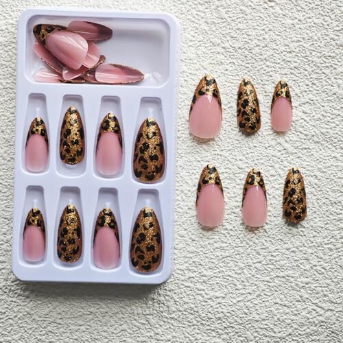 Leopard Press on Nails Gold Glitter Fake Nails 24 Fl Oz (Pack of 1) Style07