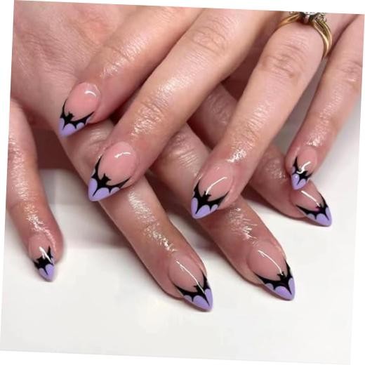 Halloween Press on Nails – Fake Nails – Short Purple Bat – French Tip