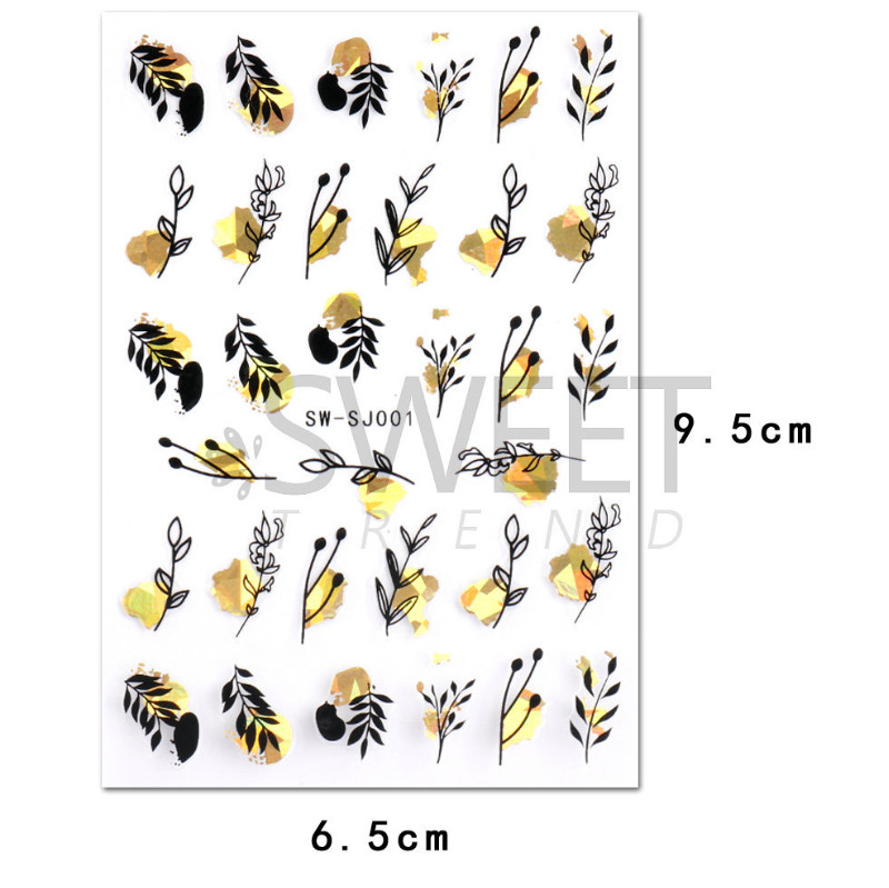 Abstract Black Gold Snake Butterfly Nail Art Stickers Laser Geometry Flower NS53