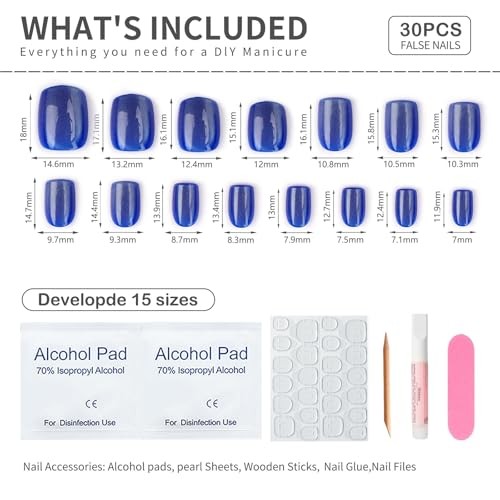Royal Blue Press on Nails – Short Square – Cat Eye Fake Nails – B01 – Ice Blue