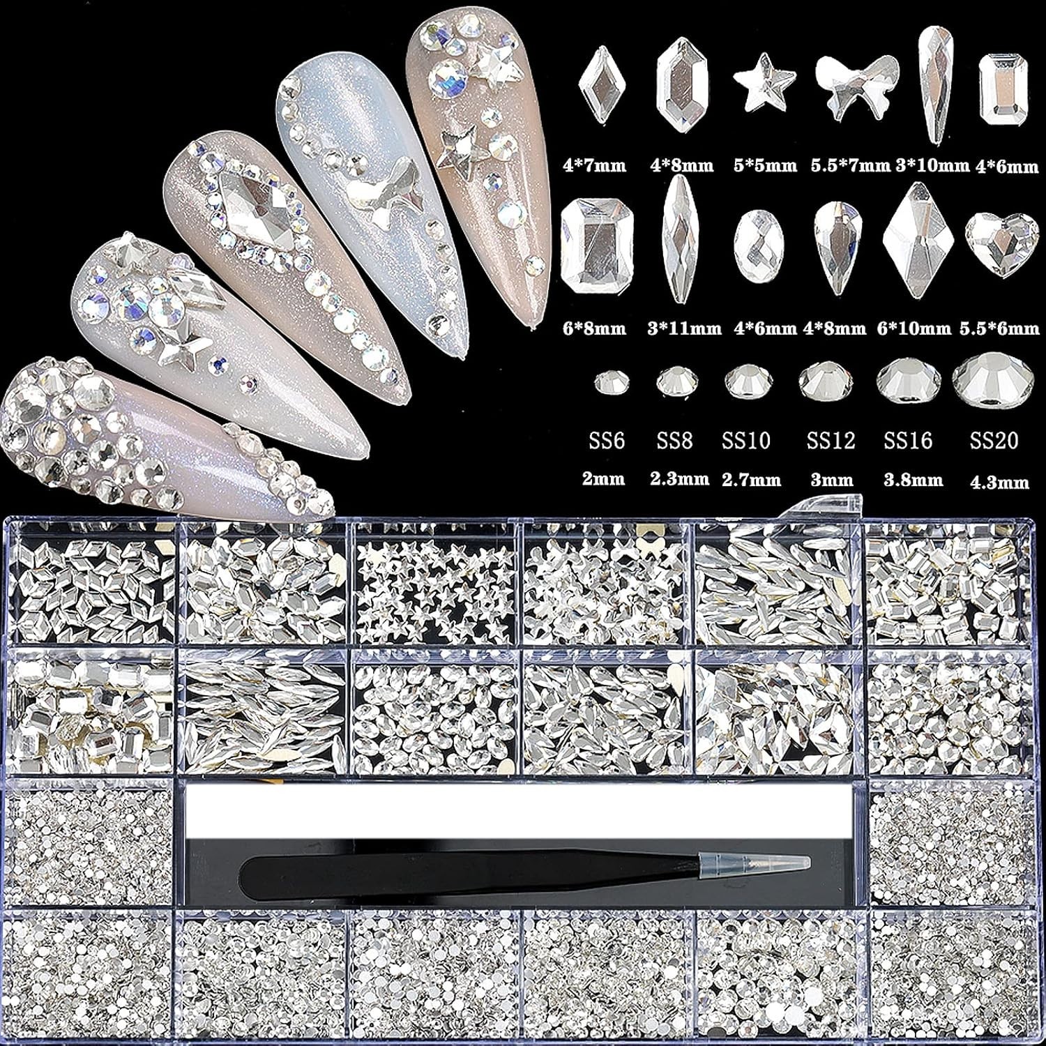 Multi-Shaped White Rhinestones for Nail Art, Jewelry and Craft Projects