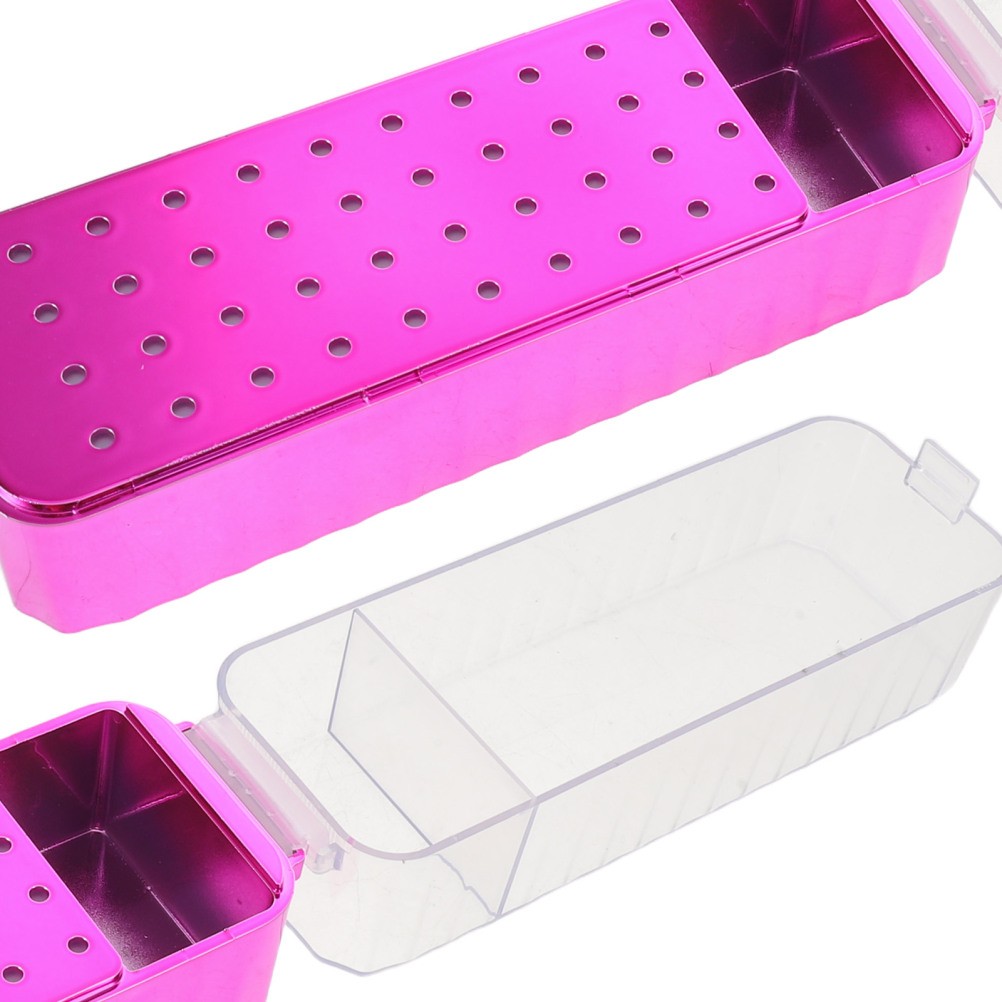 Clear Acrylic Nail Drill Bit Storage Box Rosy with 40 Hole Organizer for Tools