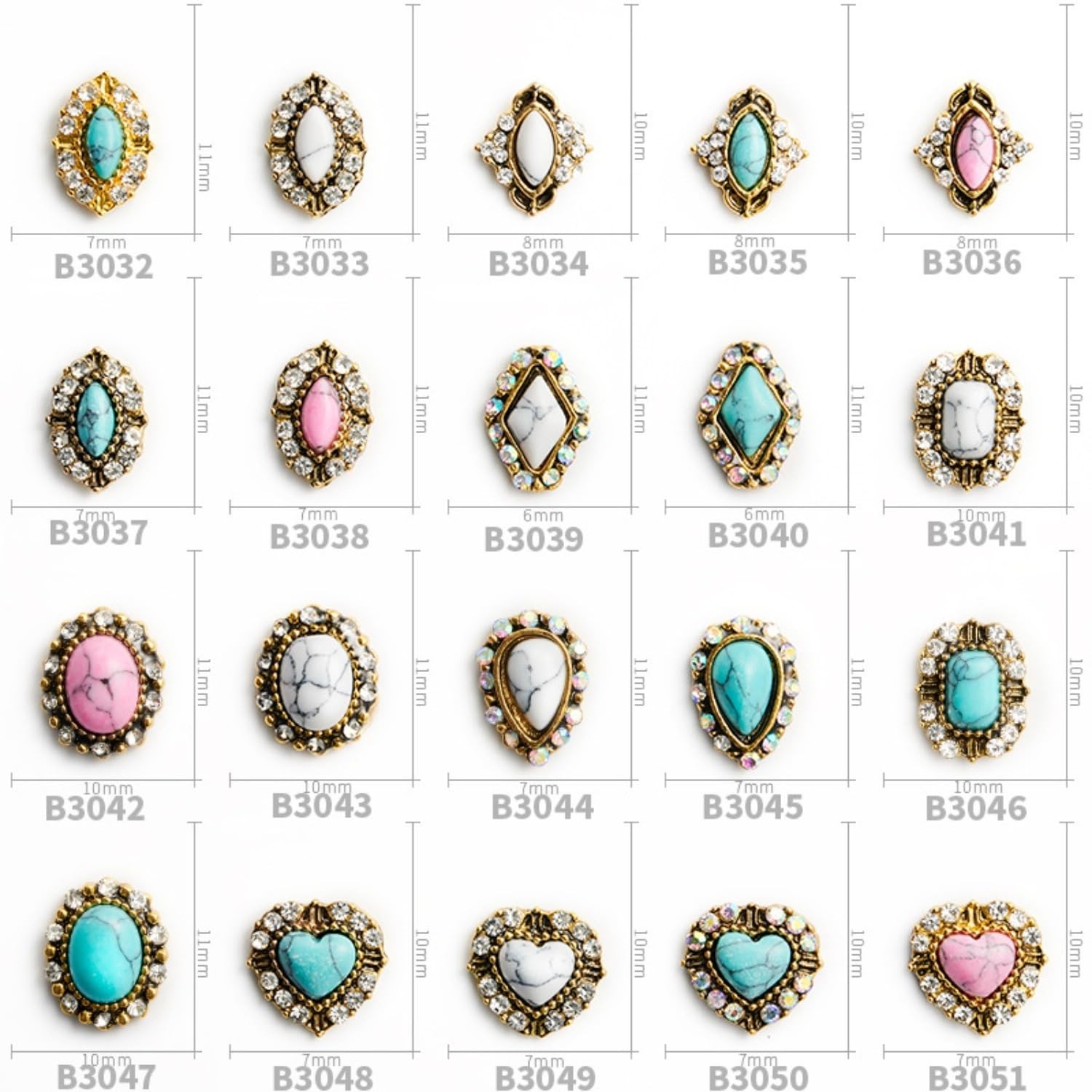 50PCS Western Nails Turquoise Nail Charms 3D Nail Art Supplies Nail Nail Deco…