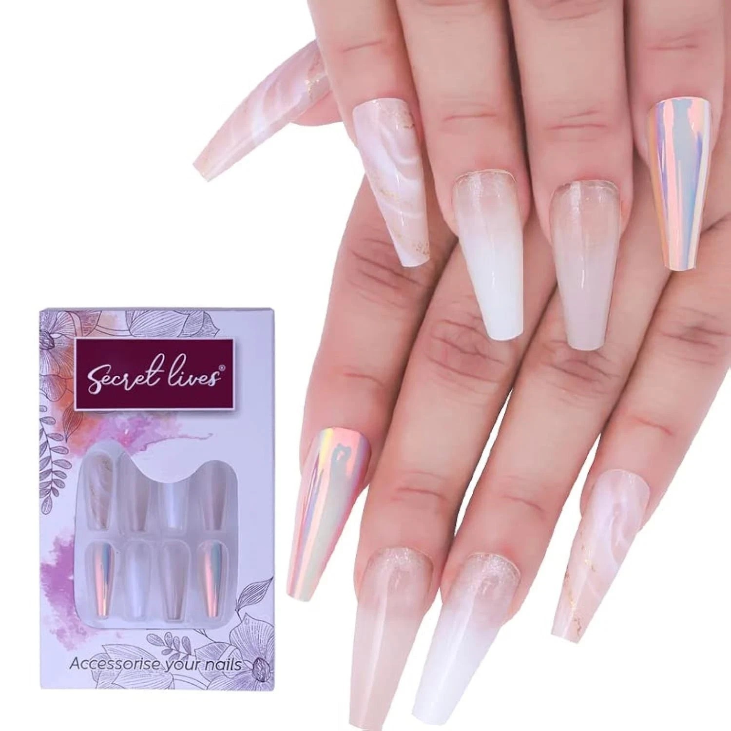 Secret Lives® Acrylic Press on Nails Designer Long Reusable 24Nails Extension