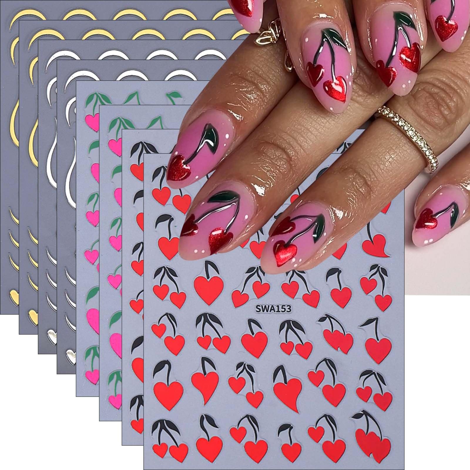 8Sheet Valentine Nail Stickers Pink Red Heart Nail Art Stickers Metallic Pink…
