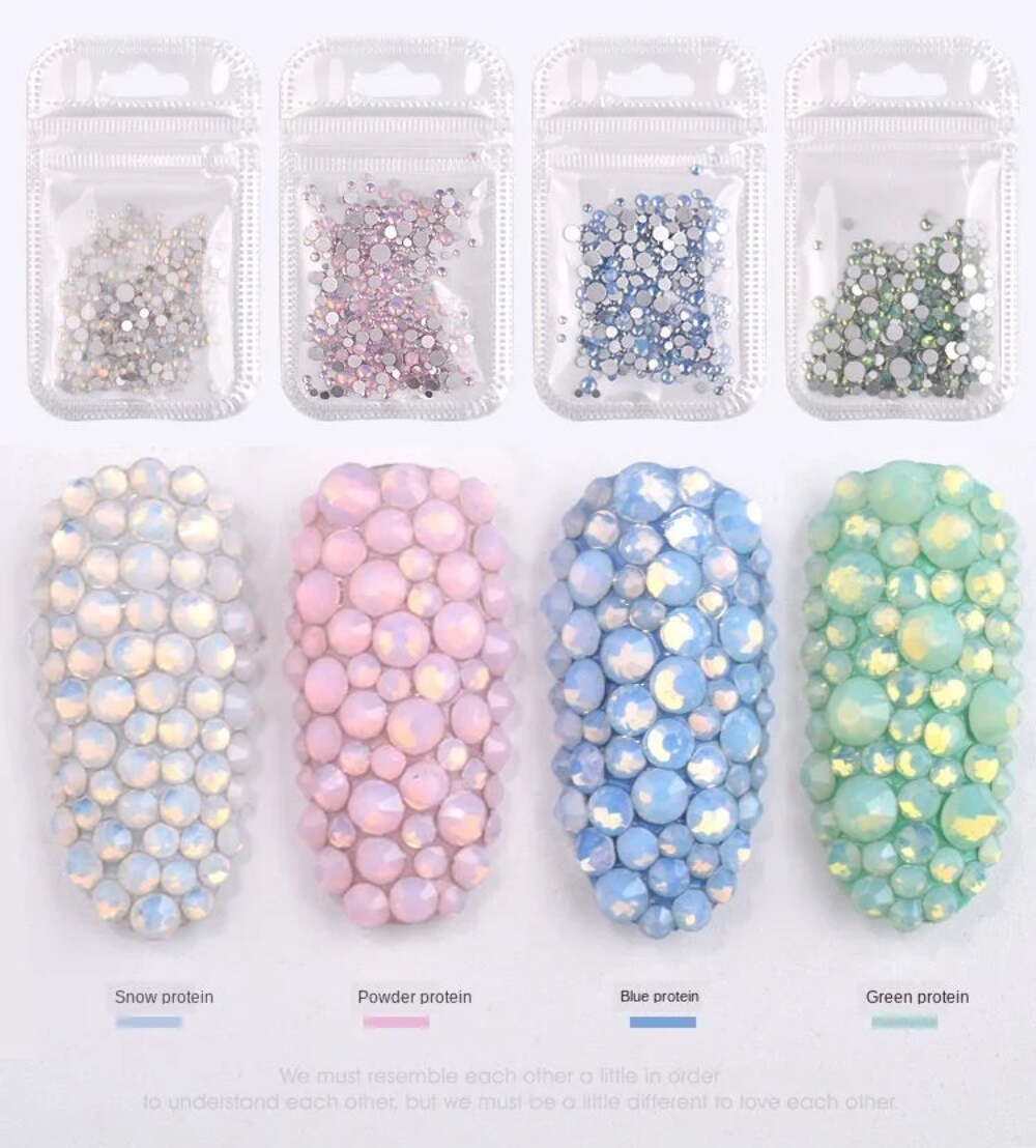 Shiny SS4-SS20 Mixed Size Opal Stones Nail Art Decorations Glass Flat Back Rhine