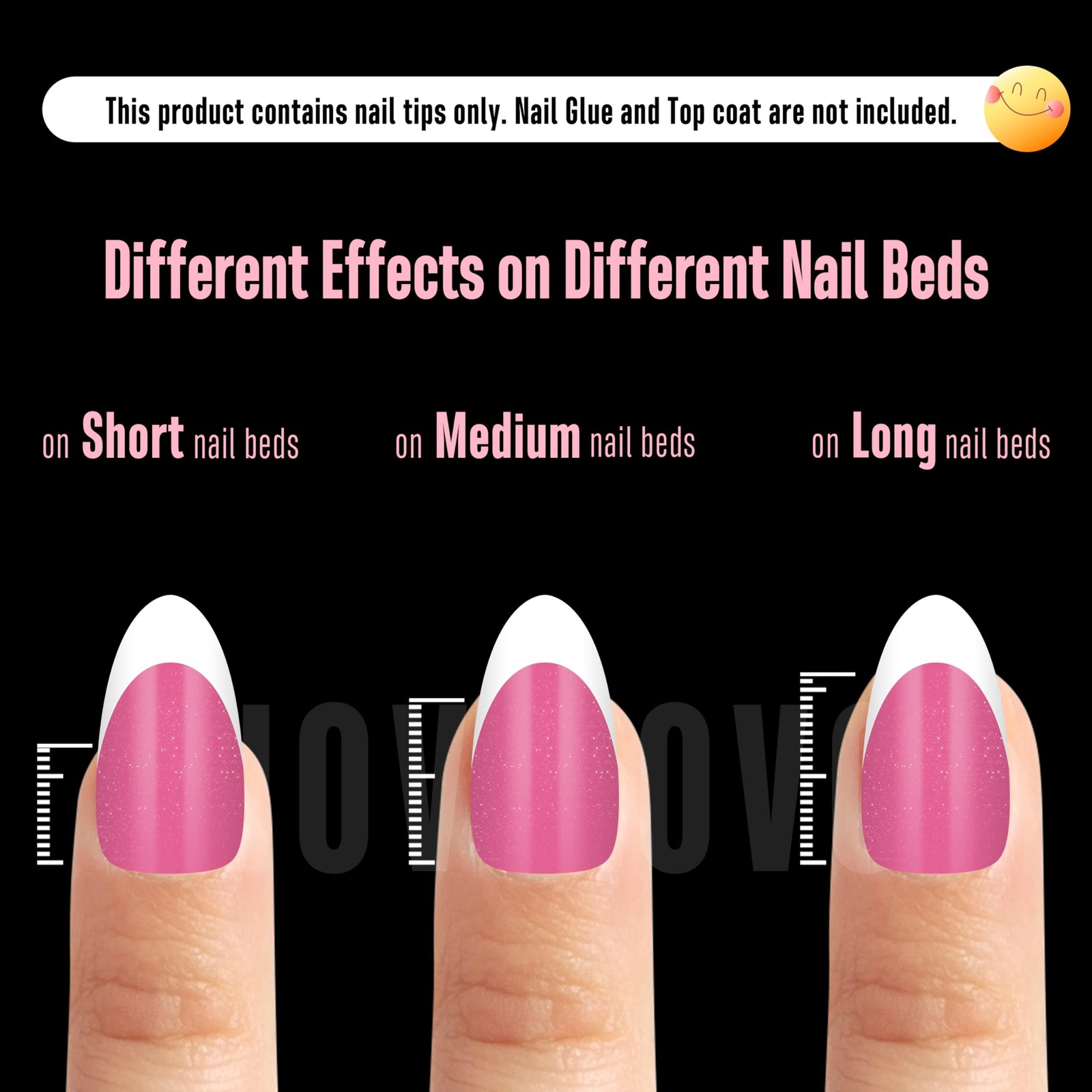 White French Tip Almond Nail Tips Press on ROSE PINK, Extra Thick Medium Soft…